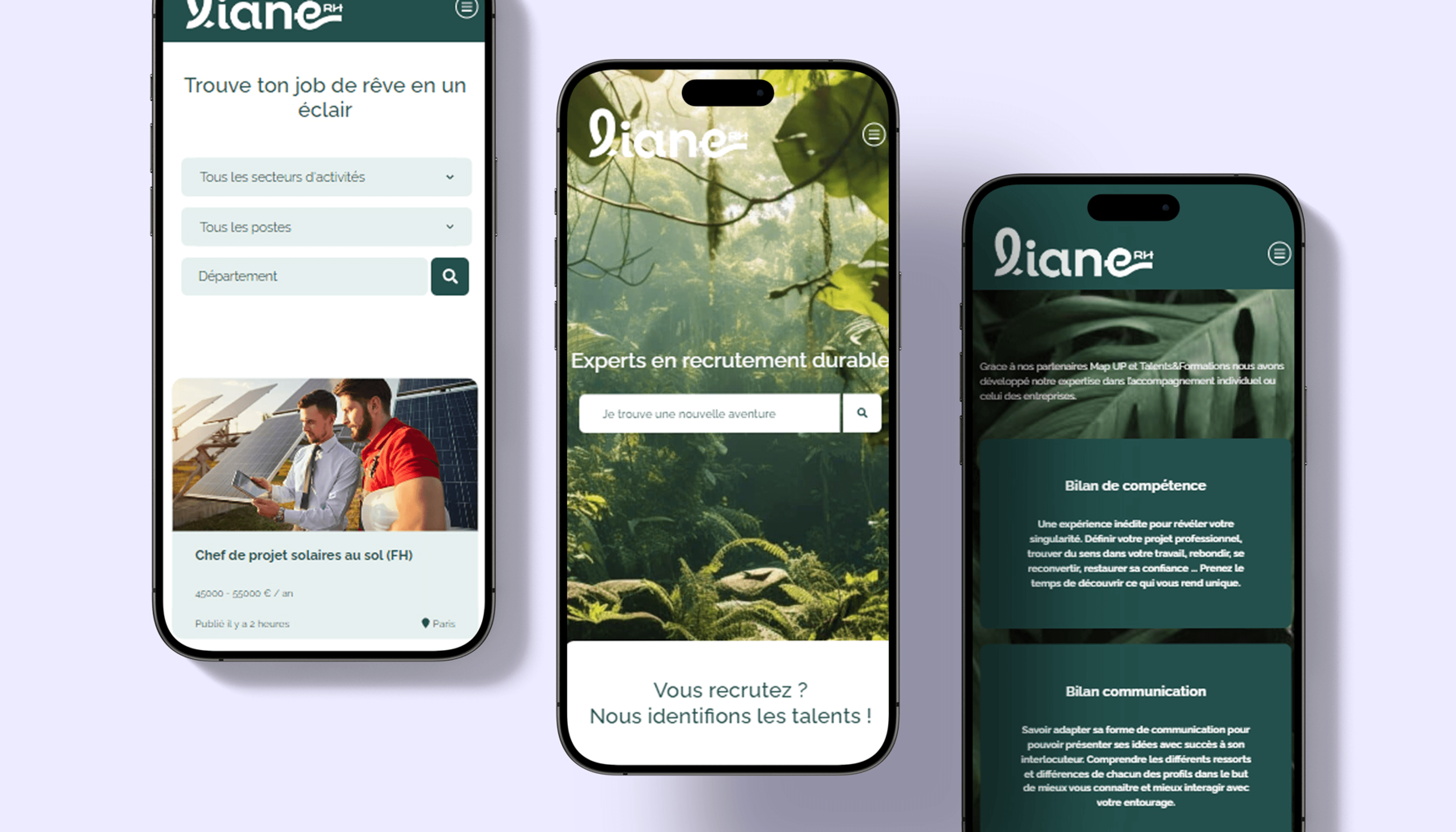 Présentation de la version mobile du site web de Liane RH
